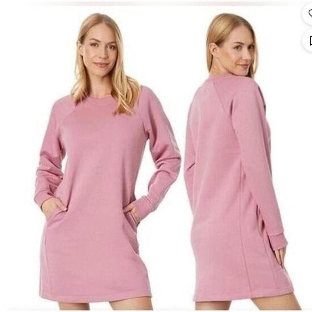 Pact Courtside Sweatshirt Dress Pink Large Long Sleeve Organic Cotton Casual